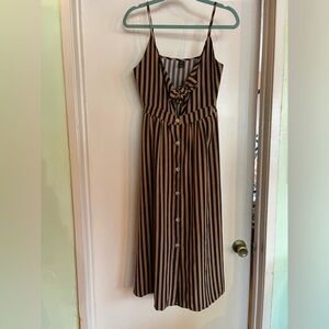 Tie Front Single Breasted Striped Peekaboo Cami Dress